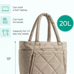 Bolso de hombro acolchado grande para mujer BAGSMART, bolso tipo puff con cremallera, con compartimentos para viajes, trabajo, gimnasio