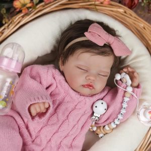 WOOROY Realistic Reborn Baby Dolls – 18-Inch Real Life Sleeping Newborn Girl, Lifelike Doll with Weighted Soft Body, Handmade Gift Toy with Accessories for Kids Age 3+