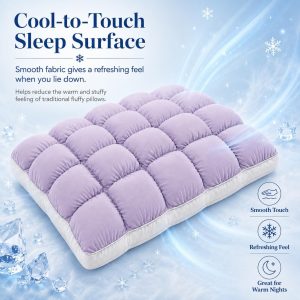 Mellow Puff Pillow for Sleeping - Cloud-Soft Ice-Silk Touch, Fluffy Down Alternative Fill, Breathable Quilted Grid Design, Machine Washable for All Sleepers (Blue)