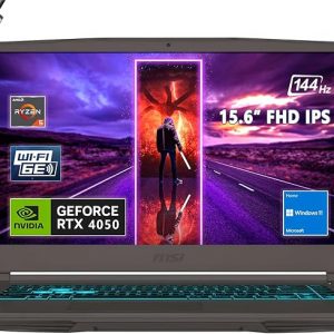 MSI Thin 15 15.6”144Hz portátil para juegos, AMD R5-7535HS, RTX 4050, Windows 11, con HDMI (32GB RAM | SSD PCIe de 1TB)