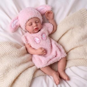 BABESIDE Lucy 16 Inch Silicone Baby Doll, Weight 4.9 Lb Reborn Baby Dolls Silicone Full Body, Realistic Sleeping Newborn Lifelike Baby Doll in Pink Bunny Outfit, Gift for Girls Ages 3+