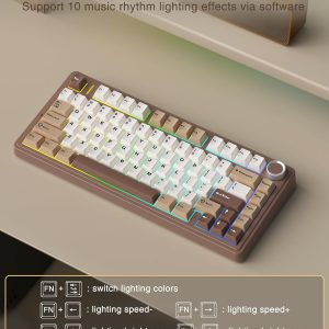 AULA F75 75% Wireless Mechanical Keyboard, Hot Swappable Creamy Keyboard, Pre-lubed Linear Switches, 2.4GHz/Type-C/BT5.0, RGB Backlit Gaming Keyboards(White&Brown)