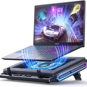 llano V10 Almohadilla de Refrigeración para Laptop de Juegos, Enfriador de Laptop RGB con Potente Ventilador Turbo Externo de 4.72 Pulgadas, Enfriamiento Rápido para Computadoras de 13-17.3 Pulgadas | Powerful 4.72 Inch Turbo Cooling Fan, Fast Cooling Computer 13-17.3in, Button Control, 3 Adjustable Stand, 4-Port USB C&A