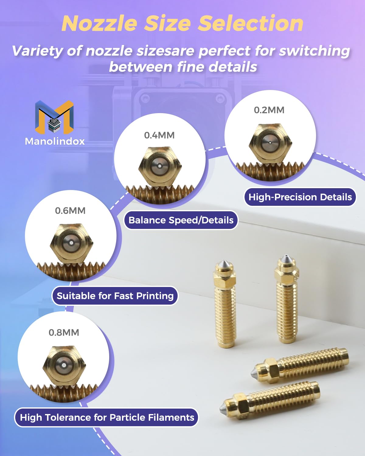 3Pack 0.2+0.4+0.6MM Ceramic Hotend for Elegoo Centauri Carbon, with 0.8MM Bimetallic Hardened Steel Nozzle Brush Silicone Socks and Kit Tools