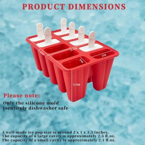 Homemade Popsicle Molds, 10-Cav Non-BPA Silicone Ice Pop Maker, with 100 Sticks, 100 Bags, 10 Reusable Sticks, Funnel, Brush (RED)