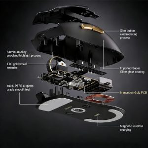 Hyekit MCHOSE K7 Ultra Wireless Esports - Mouse para juegos con base de carga magnética, sensor óptico PAW3950, sondeo dual de 8K, 42K DPI, 2.08 oz ligero, 5 botones programables, batería de 130 horas (negro)