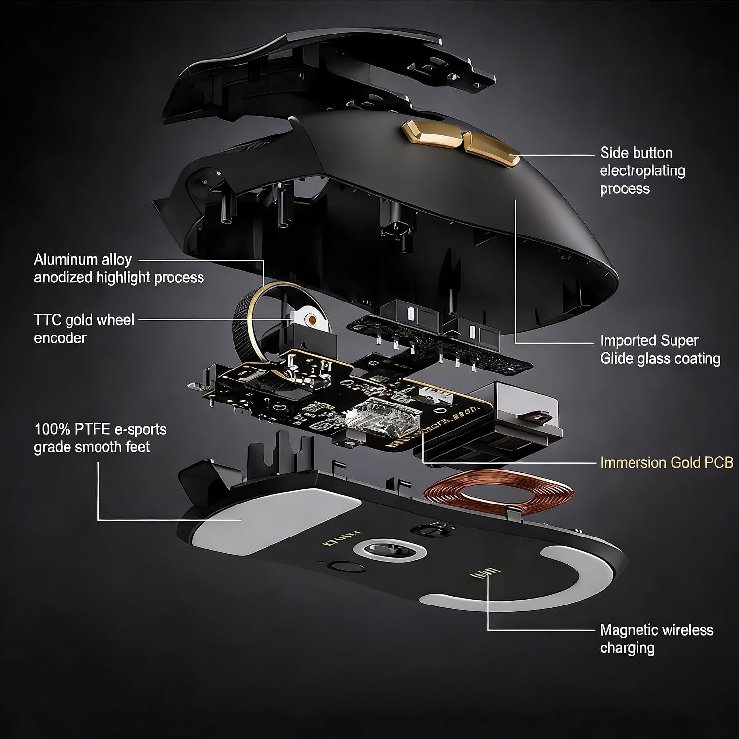 Hyekit MCHOSE K7 Ultra Wireless Esports - Mouse para juegos con base de carga magnética, sensor óptico PAW3950, sondeo dual de 8K, 42K DPI, 2.08 oz ligero, 5 botones programables, batería de 130 horas (negro)