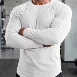 Aoysky Mens Long Sleeve Shirts Slim Fit Workout Basic Ribbed Undershirts | Gym Clothes, Training Running Hiking Activewear, Fall Pullover Tshirts