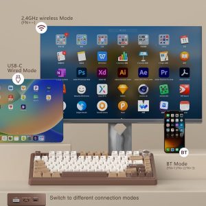 AULA F75 75% Wireless Mechanical Keyboard, Hot Swappable Creamy Keyboard, Pre-lubed Linear Switches, 2.4GHz/Type-C/BT5.0, RGB Backlit Gaming Keyboards(White&Brown)