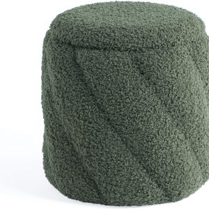 Get Set Style Otomana redonda con asiento acolchado suave, taburete de almacenamiento para maquillaje, reposapiés tapizado, taburete otomano para sala de estar, dormitorio