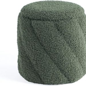 Get Set Style Otomana redonda con asiento acolchado suave, taburete de almacenamiento para maquillaje, reposapiés tapizado, taburete otomano para sala de estar, dormitorio