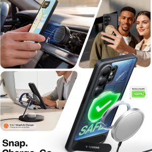 TORRAS Strong Magnetic & Seamless Stand for Samsung Galaxy S26 Ultra Case, Fit for MagSafe, Mil-Grade Drop Protection, Kickstand for Samsung Galaxy S26 Ultra Case, Translucent Back/Black Edge