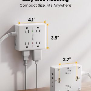 10Ft Extension Cord with Multiple Outlets, Flat Plug Surge Protector Power Strip 10 Ft Long Cord, 8 Outlets & 4 USB Ports (2 USB C), Desk Charging Station for Home Office, College Dorm Room Essentials