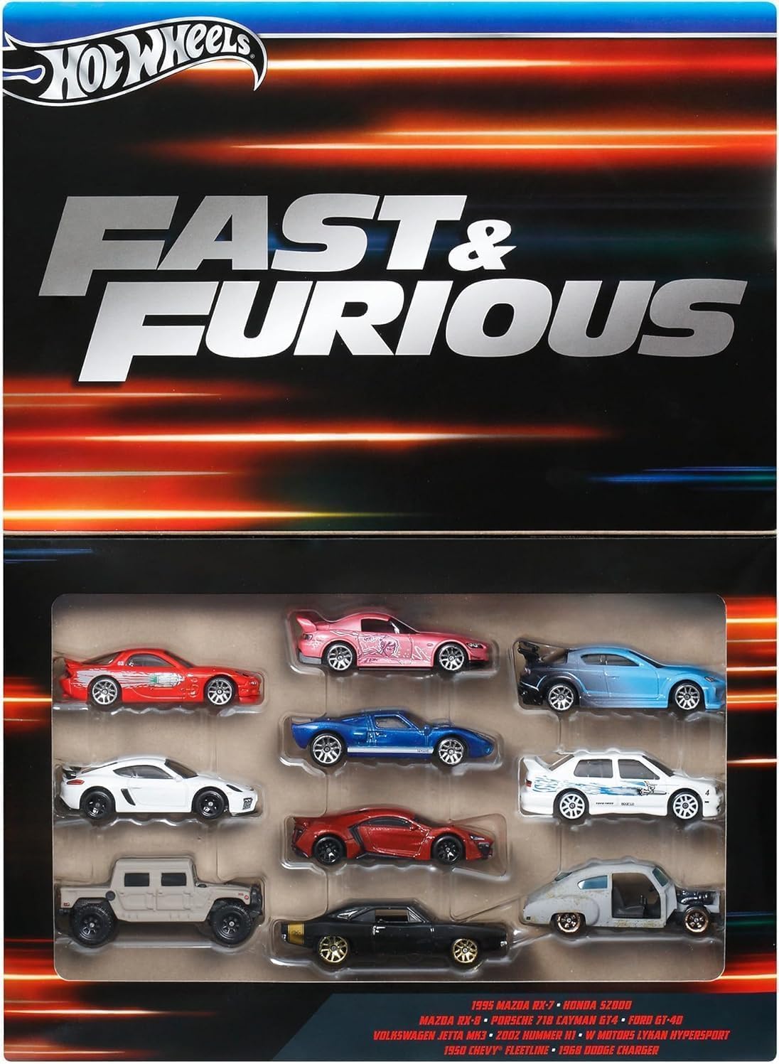 Hot Wheels HVX27 Fast and Furious 10 Pack de Vehículos de Juguete, Mini Coche para Niños de 3 Años y Más