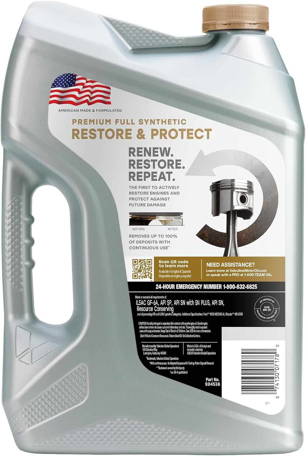 Valvoline Restore & Protect Full Synthetic 0W-20 Motor Oil 5 Quart