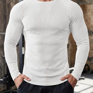 Aoysky Mens Long Sleeve Shirts Slim Fit Workout Basic Ribbed Undershirts | Gym Clothes, Training Running Hiking Activewear, Fall Pullover Tshirts
