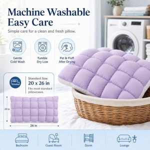 Mellow Puff Pillow for Sleeping - Cloud-Soft Ice-Silk Touch, Fluffy Down Alternative Fill, Breathable Quilted Grid Design, Machine Washable for All Sleepers (Blue)
