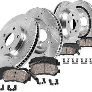 Callahan Brake Parts Front and Rear Brake Kit For BMW X5 2007-10 - Drilled & Slotted Disc Rotors with Ceramic Brake Pads + Sensors, EBYK034998