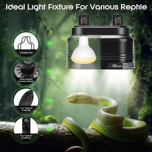 MECESOR Lámpara de doble reptil, lámpara de calor de reptil doble con control de termostato independiente y función de atenuación de temporizador, reflector de cúpula para dragón barbudo, terrario de