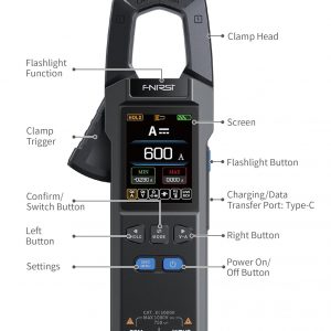 FNIRSI DMC-100 Multímetro de Pinza Digital de 9999 Contajes TRMS, Medidor de Amperaje Recargable con Registro de Curva de 600A, Mide NCV, Voltaje y Corriente AC/DC, Continuidad, Capacitancia, Diodo