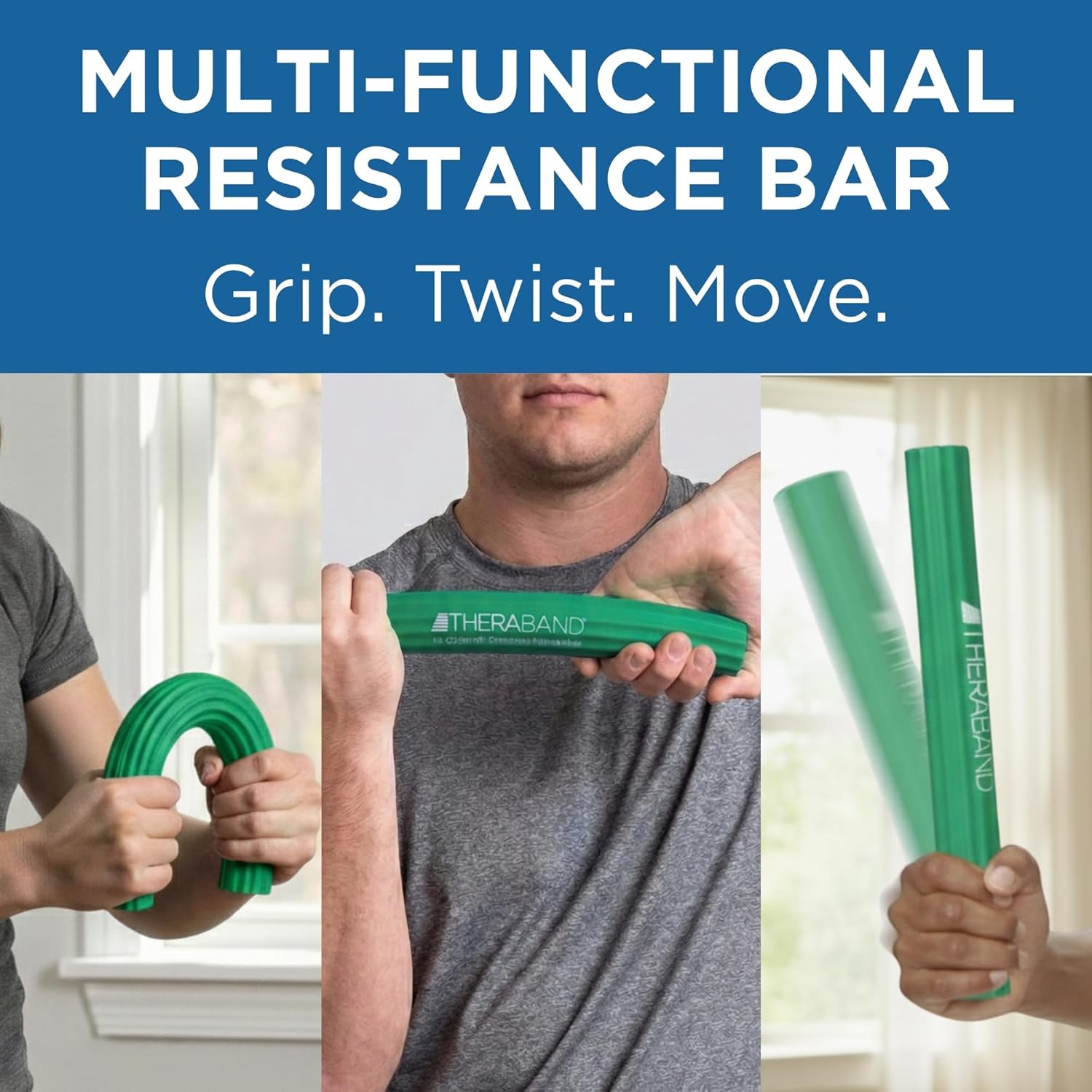 THERABAND FlexBar Resistance Bar, Medium, Green Flex Therapy Bar for Physical Therapy, Wrist & Forearm Exercise Equipment, Non Slip Grip, Compact Design