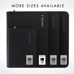 Vault X 9 Pocket Zip Trading Card Binder 360 Cards Exo-Tec (Black) | Holds 360 standard-size TCG cards in 20 side-loading 9-pocket pages. Padded, water-resistant Exo-Tec cover.