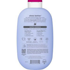 eos Shea Better Loción corporal Vanilla Cashmere, cuidado de la piel con humedad las 24 horas, ligera y no grasosa, karité natural, vegano, loción corporal de vainilla, 16 onzas líquidas