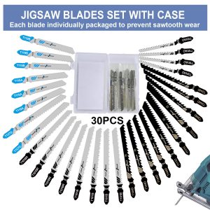 Juego de 30 hojas de sierra de calar, surtido de hojas de sierra de calar con vástago en T para cortar madera, metal y plástico (T101AO, T101B, T101BR, T118A, T118B, T144D, T244D, T111C