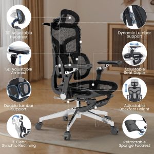 MOJAY Ergonomic Office Chair with Footrest | Big and Tall Design, High Back, 6D Armrest, 3D Headrest, Swivel Rolling, Home Office Use