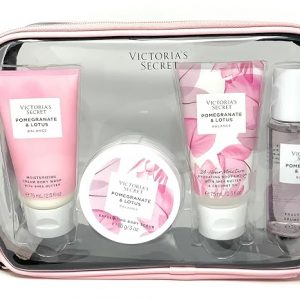Victoria's Secret Pomegranate & Lotus The Balance Starter Kit Set de regalo de gel corporal, exfoliante, loción, niebla