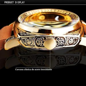 FORSINING Relojes para Hombre, Reloj Mecánico Retro Cuadrado Automático Tallado, Reloj de Pulsera Esqueleto de Cuero Vintage con Correa de Cuero