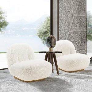 Manhattan Comfort Edina Modern Accent Chair in Luxurious Boucle Upholstery with High Density Foam Padding & Wood Frame with Gold Metal Base, Living Room Seating, White