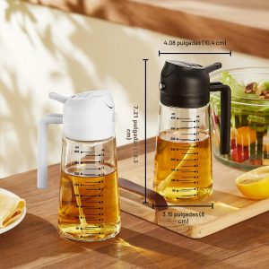 TrendPlain - Pulverizador de aceite de oliva de vidrio de 16oz/470ml para cocinar – Botella dispensadora de aceite de oliva 2 en 1 para accesorios de cocina y freidora de aire, ensalada, parrilla