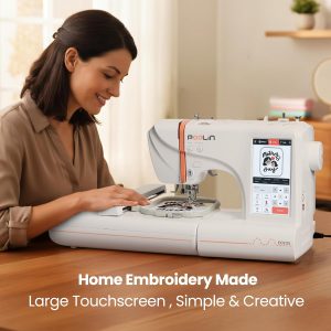 Poolin EOC05 Embroidery Machine for Beginners, 4" x 9.25" Embroidery Area | 7" Touchscreen, WiFi and USB Design Transfer, 2 Embroidery Hoops and Starter Kit Included