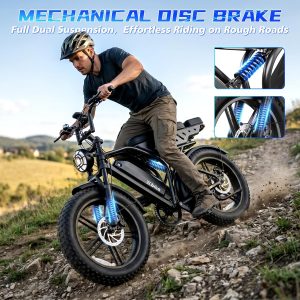 TST Electric Bike for Adults, 1500W Peak Motor 60 Miles Fat Tire Ebike with 48V 15Ah Removable Battery 20" Fat Tire Electric Bike, Dual Suspension，7 Speeds