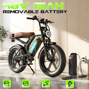 Bicicleta eléctrica para adultos, motor de pico de 1500 W, bicicleta retro E, rango de 65/120 millas, batería extraíble de 48 V 15 Ah, neumáticos gruesos de 20 x 4 pulgadas, suspensión completa