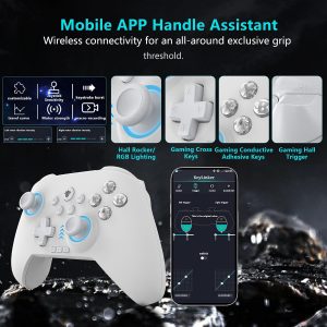 YUYIU RGB 2.4G Wireless PC/Switch Controller with Turbo/Programming Keys/Hall Joysticks/Hall Triggers/Vibrations, Gamepad Work for Windows PC, Android, Switch, Steam, Android TV/Mobile, iOS, MAC &Tesla (White)