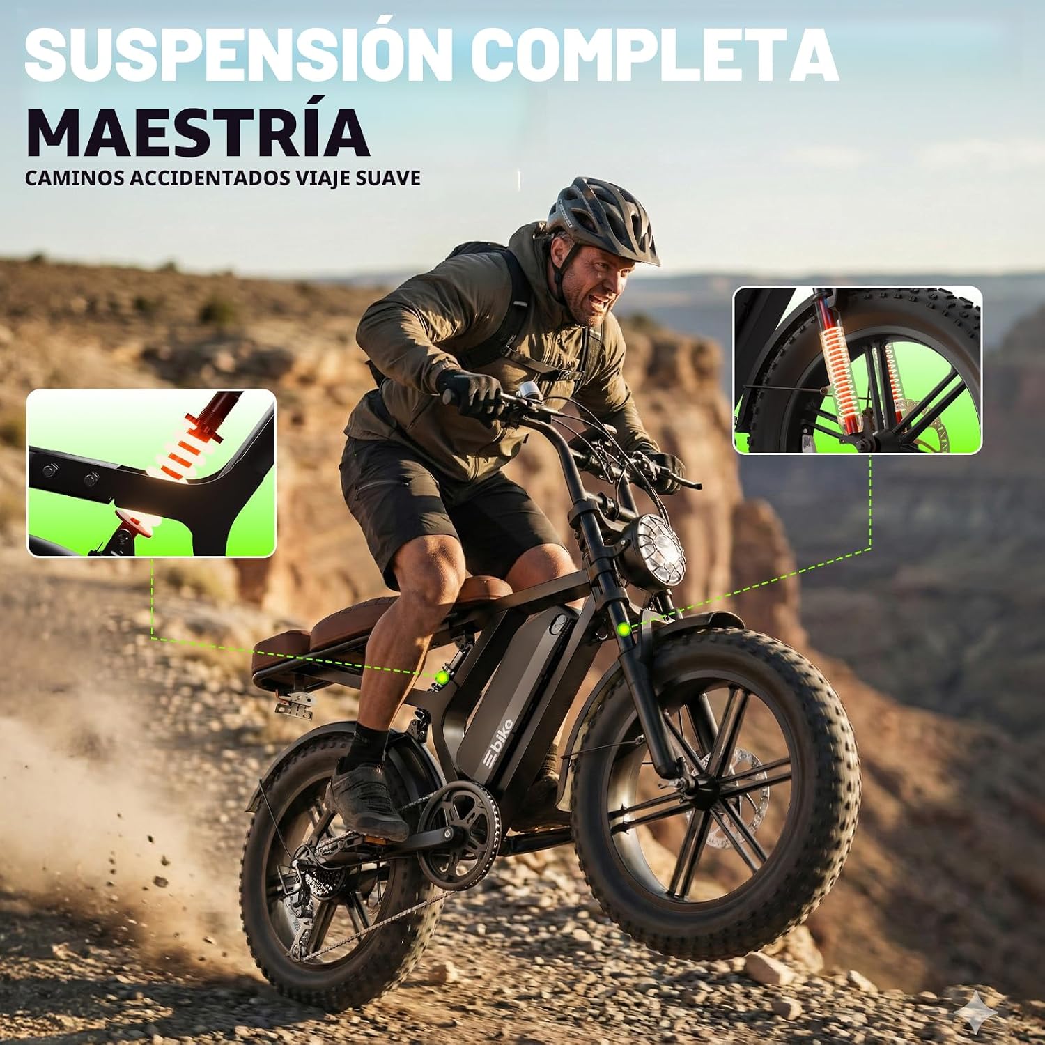 Bicicleta eléctrica para adultos, motor de pico de 1500 W, bicicleta retro E, rango de 65/120 millas, batería extraíble de 48 V 15 Ah, neumáticos gruesos de 20 x 4 pulgadas, suspensión completa