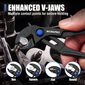 WORKPRO 2-Piece Mini Pliers Set, 4-Inch Water Pump Pliers & Pliers Wrench | Alloy Steel, Anti-Rust Coating, Quick Adjustment, Mini Groove Joint Plier & Smooth Jaw Plier, Pocket Size, Every-Day Carry