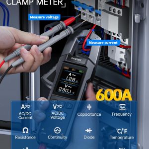 FNIRSI DMC-100 Multímetro de Pinza Digital de 9999 Contajes TRMS, Medidor de Amperaje Recargable con Registro de Curva de 600A, Mide NCV, Voltaje y Corriente AC/DC, Continuidad, Capacitancia, Diodo