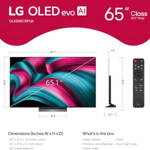 LG 65-Inch Class OLED evo AI 4K C5 Series Smart TV w/Dolby Atmos, Dolby Vision, HDR10, AI Super Upscaling 4K, Filmmaker Mode, Wow Orchestra, Alexa Built-in (OLED65C5PUA, 2025)