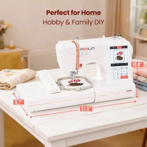 Poolin EOC05 Embroidery Machine for Beginners, 4" x 9.25" Embroidery Area | 7" Touchscreen, WiFi and USB Design Transfer, 2 Embroidery Hoops and Starter Kit Included