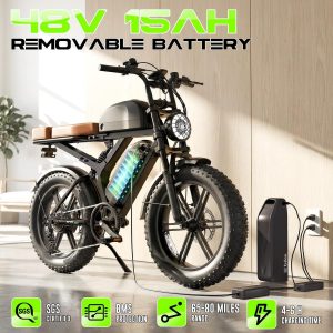Bicicleta eléctrica para adultos, motor de pico de 1500 W, bicicleta retro E, rango de 65/120 millas, batería extraíble de 48 V 15 Ah, neumáticos gruesos de 20 x 4 pulgadas, suspensión completa