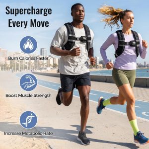 Zeerun Chaleco con peso, 6 libras, 8 libras, 10 libras, 12 libras, 15 libras, 18 libras, 20 libras, 24 libras, 30 libras, para hombres y mujeres, hebilla ajustable a rayas reflectantes, cómodo y duradero, chaleco para caminar, correr, entrenamiento de fuerza