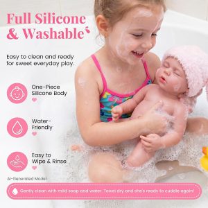 BABESIDE Lucy 16 Inch Silicone Baby Doll, Weight 4.9 Lb Reborn Baby Dolls Silicone Full Body, Realistic Sleeping Newborn Lifelike Baby Doll in Pink Bunny Outfit, Gift for Girls Ages 3+