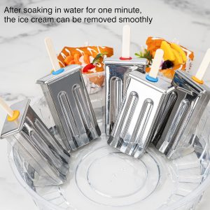 Paquete de 12 moldes de paletas de acero inoxidable, moldes caseros para paletas de hielo con soporte, máquina reutilizable de cabeza plana de congelación rápida con palos de madera y bolsas