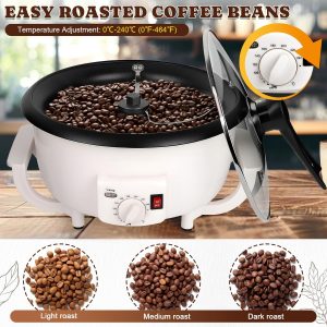 Coffee Roaster Machine for Home Use, 800g Capacity Electric Coffee Bean Roaster Machine with Timer 0-240℃ Non-Stick for Cafe Shop, Nut, Peanut, Black Bean, Soybeans 110V 1200W