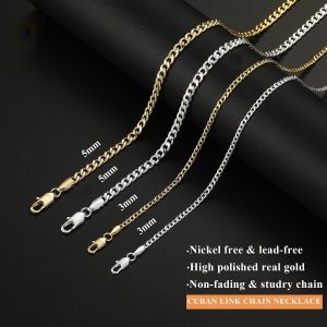 Avotto - Cadena de eslabones cubanos chapada en oro de 14 quilates para hombres y niños, acero inoxidable, collar resistente que no se decolora, joyería de Navidad, regalo, 14/16/18/20/22/24 pulgadas