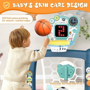 2026 Updated 4 in 1 Adjustable Basketball Hoop Soccer Goal for Toddlers 1-3,Kids Sports Toys with Golf Toy, LED Scoreboard, Music & Educational Games,Indoor & Outdoor Baby Activity Center