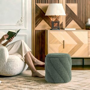 Get Set Style Otomana redonda con asiento acolchado suave, taburete de almacenamiento para maquillaje, reposapiés tapizado, taburete otomano para sala de estar, dormitorio